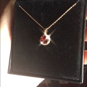 garnet and diamonds rose gold necklace